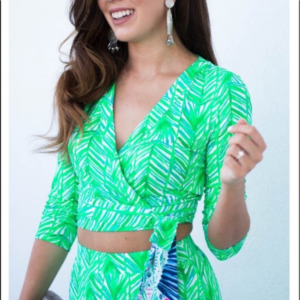 Lilly Pulitzer Ruari Green Crop Wrap Top Tropical
